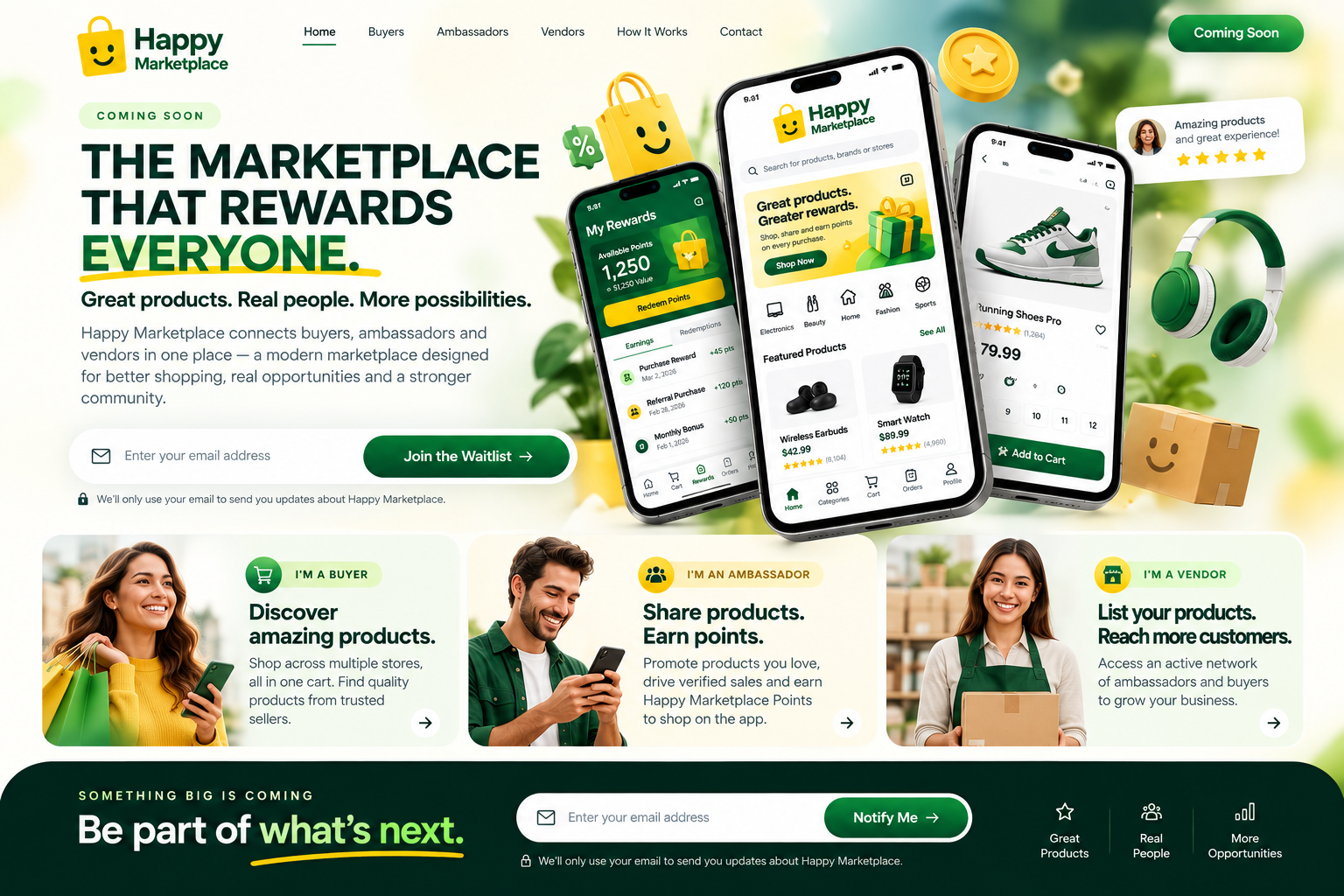 Happy Marketplace coming soon app concept